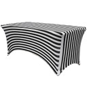 Stretch Spandex 4 ft Rectangular Table Cover Black and White Striped