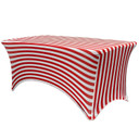 Stretch Spandex 4 ft Rectangular Table Cover Red and White Striped