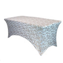 Stretch Spandex 6 ft Rectangular Table Cover White With Gold Marbling