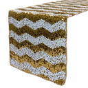 14 x 108 Inch Chevron Sequin Table Runner White and Gold