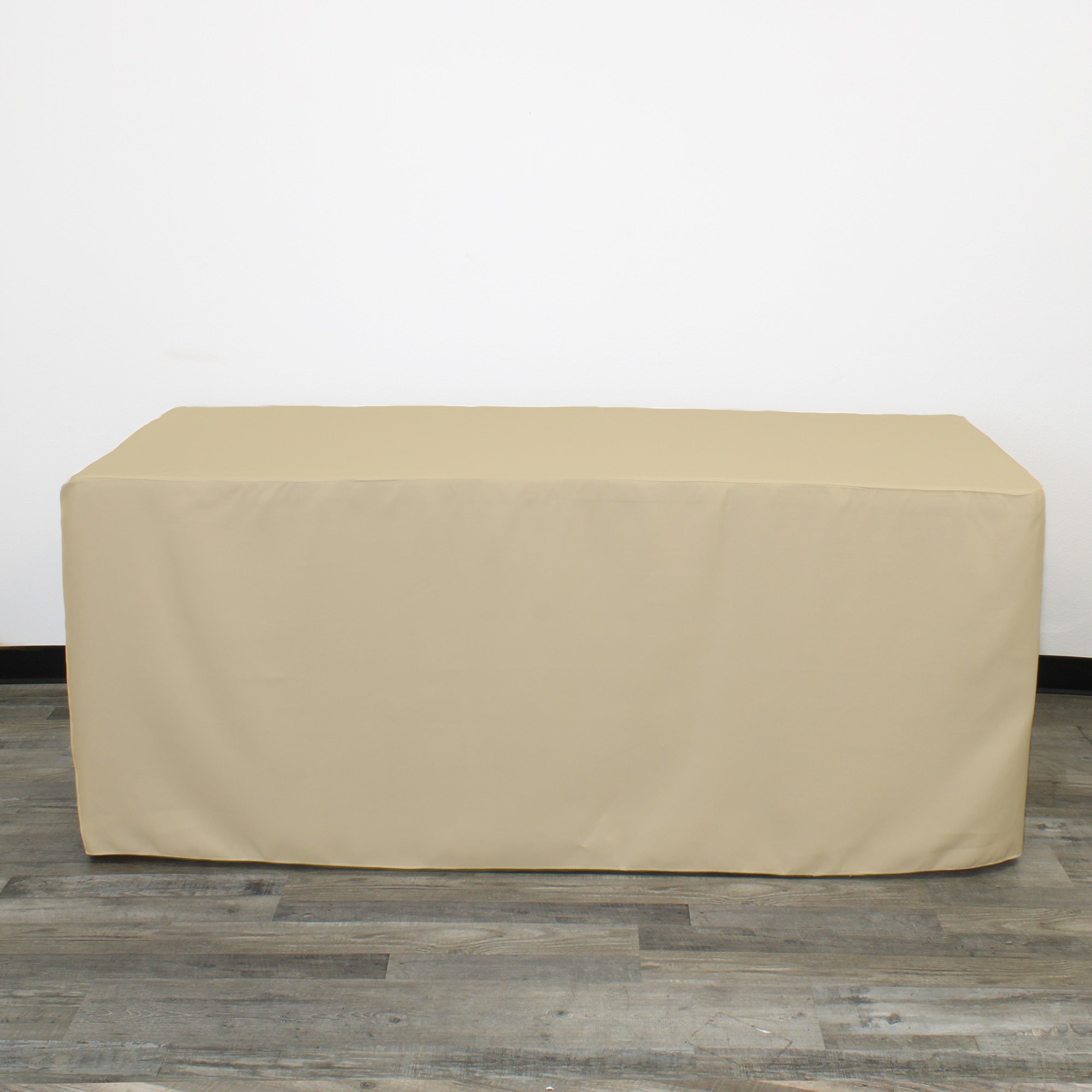 8 ft Fitted Polyester Tablecloth Rectangular Champagne front