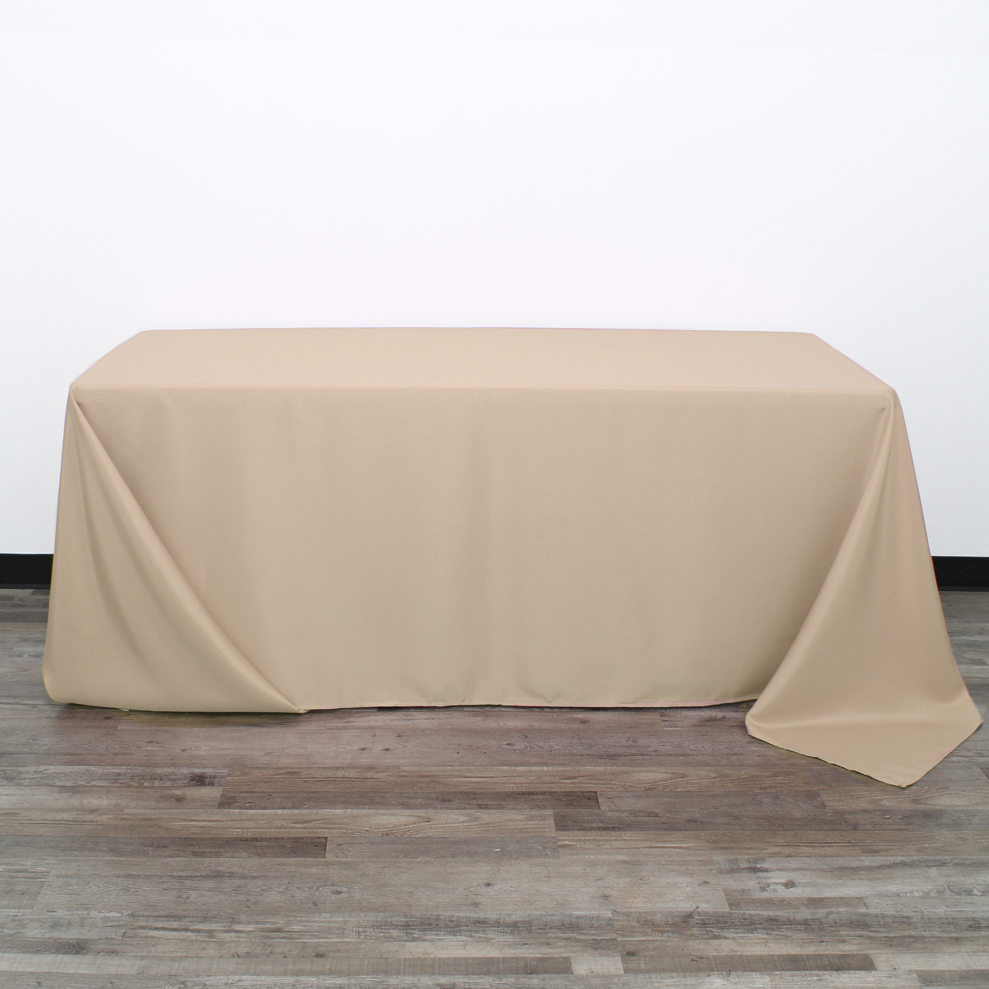 90 x 132 inch Rectangular Polyester Tablecloth Champagne Front
