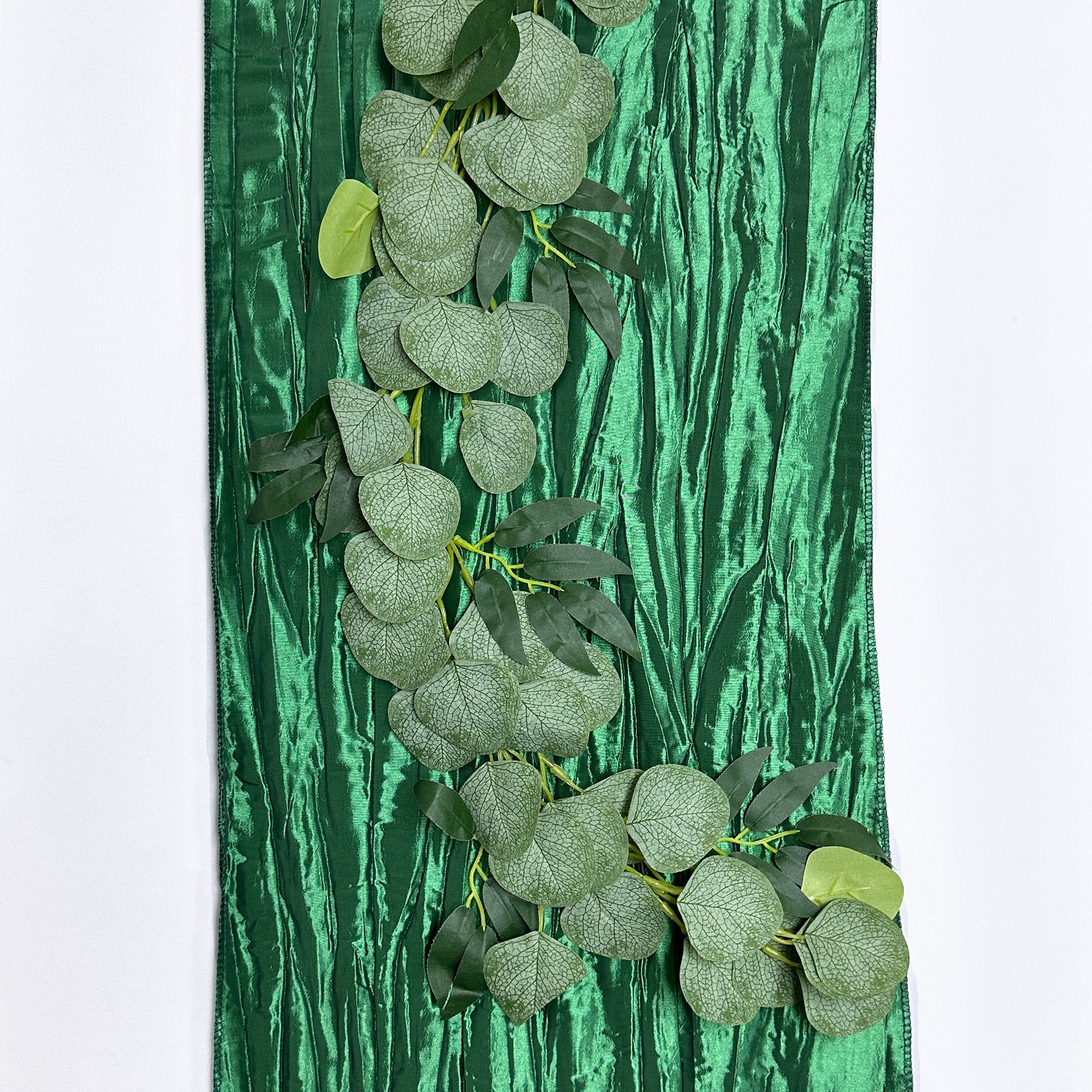 14 x 108 inch Crinkle Taffeta Table Runner Hunter Green flat lay