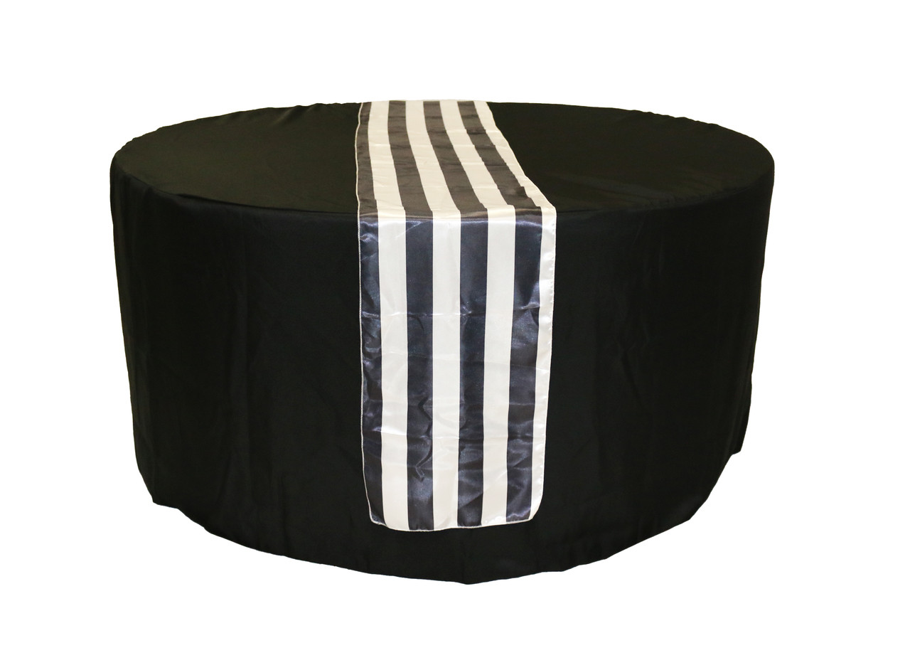 14 x 108 inch Satin Table Runner Black/White Striped table view