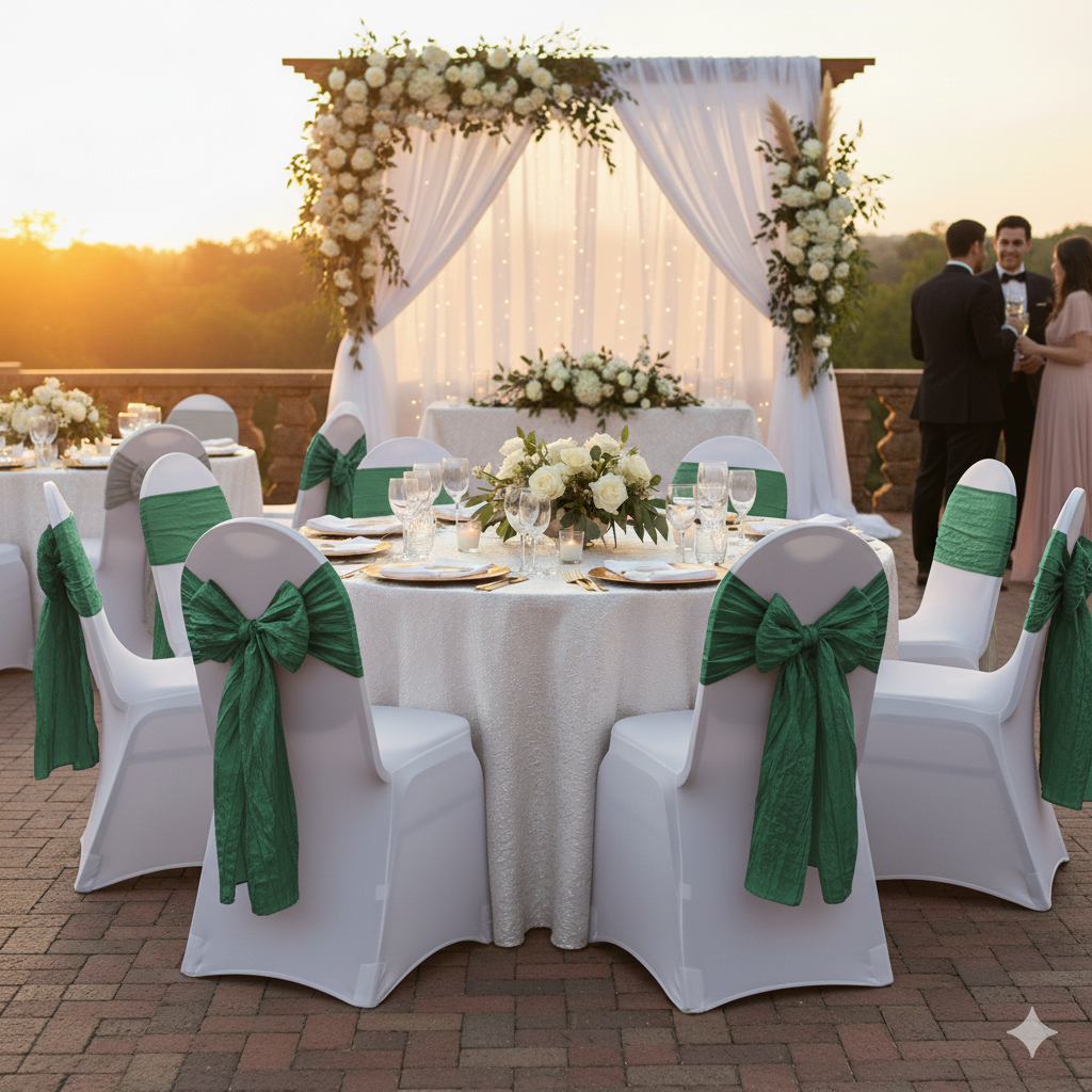 hunter green crinkle taffeta sashes for weddings