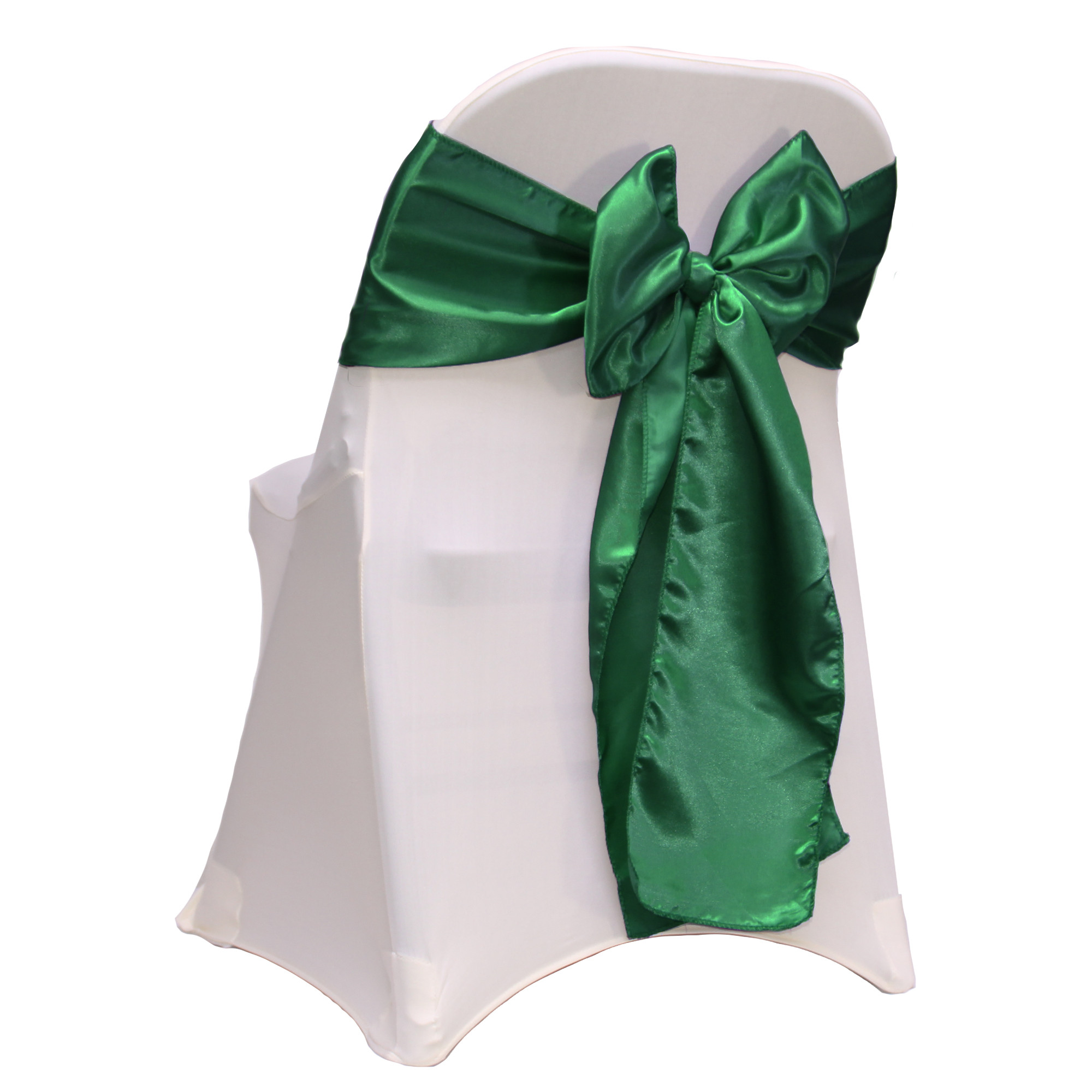 hunter green satin sashes on folding chairs