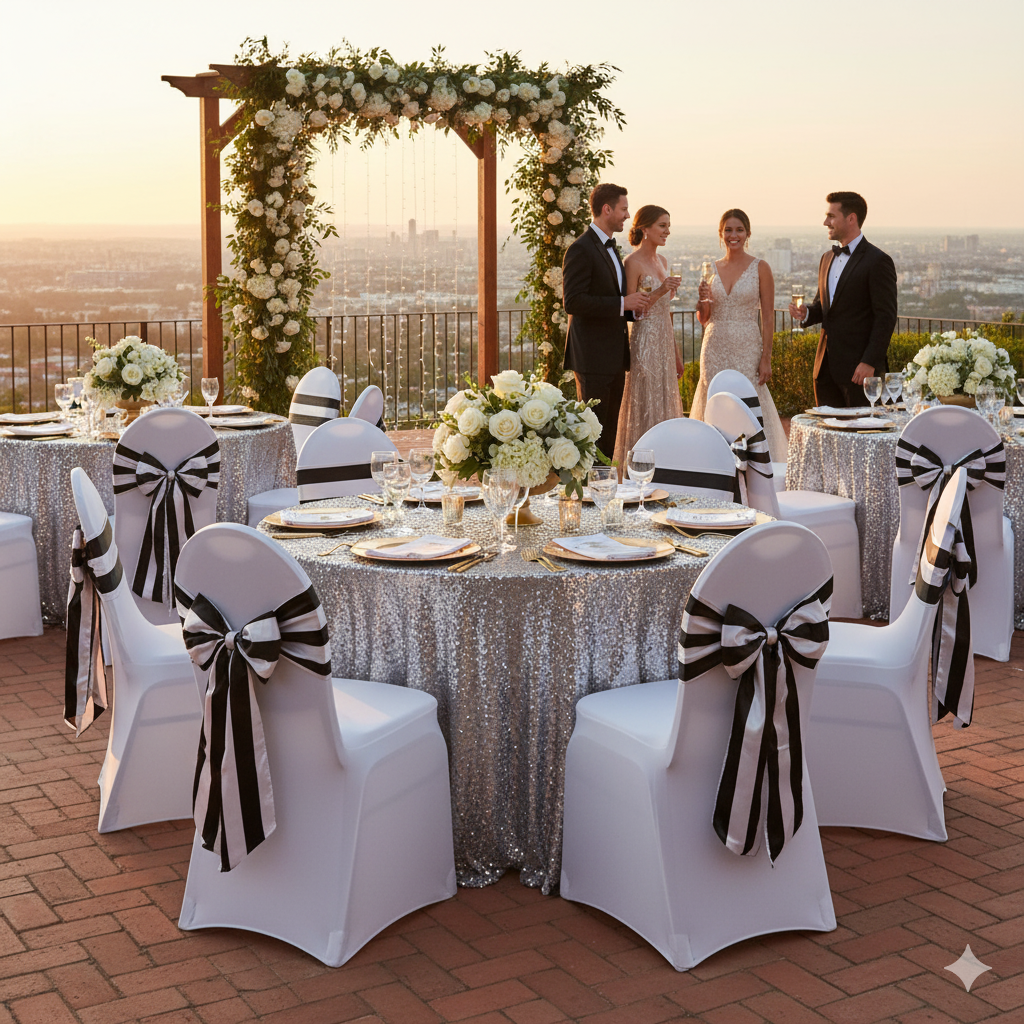 black and white striped satin sashes for weddings, birthdays and parties