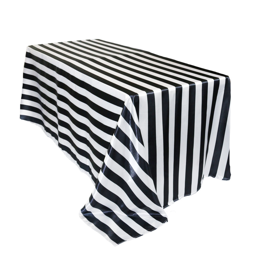 90 x 132 inch Rectangular Satin Tablecloth Black/White Striped