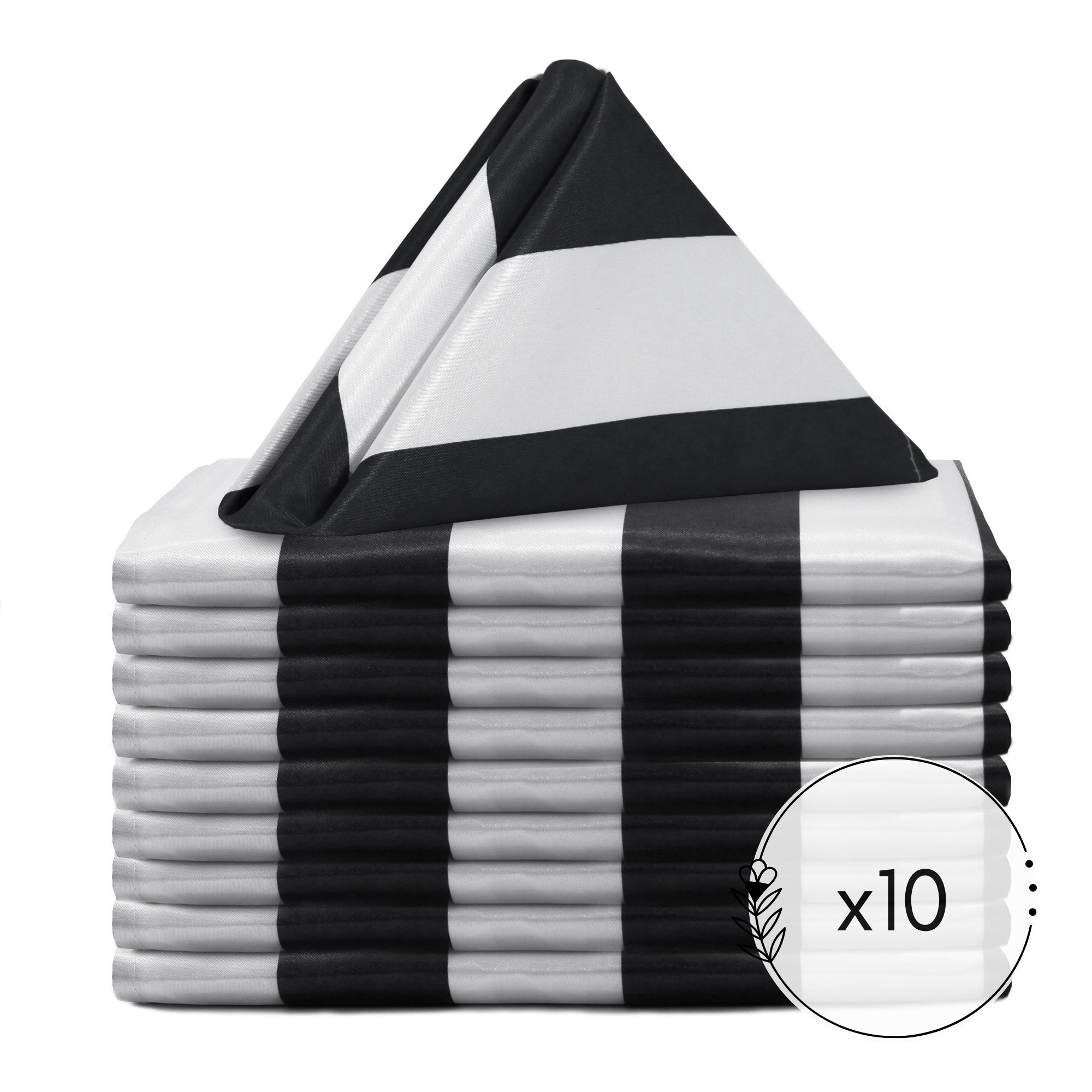 20 Inch Satin Cloth Napkins Black/White Striped pack of 10