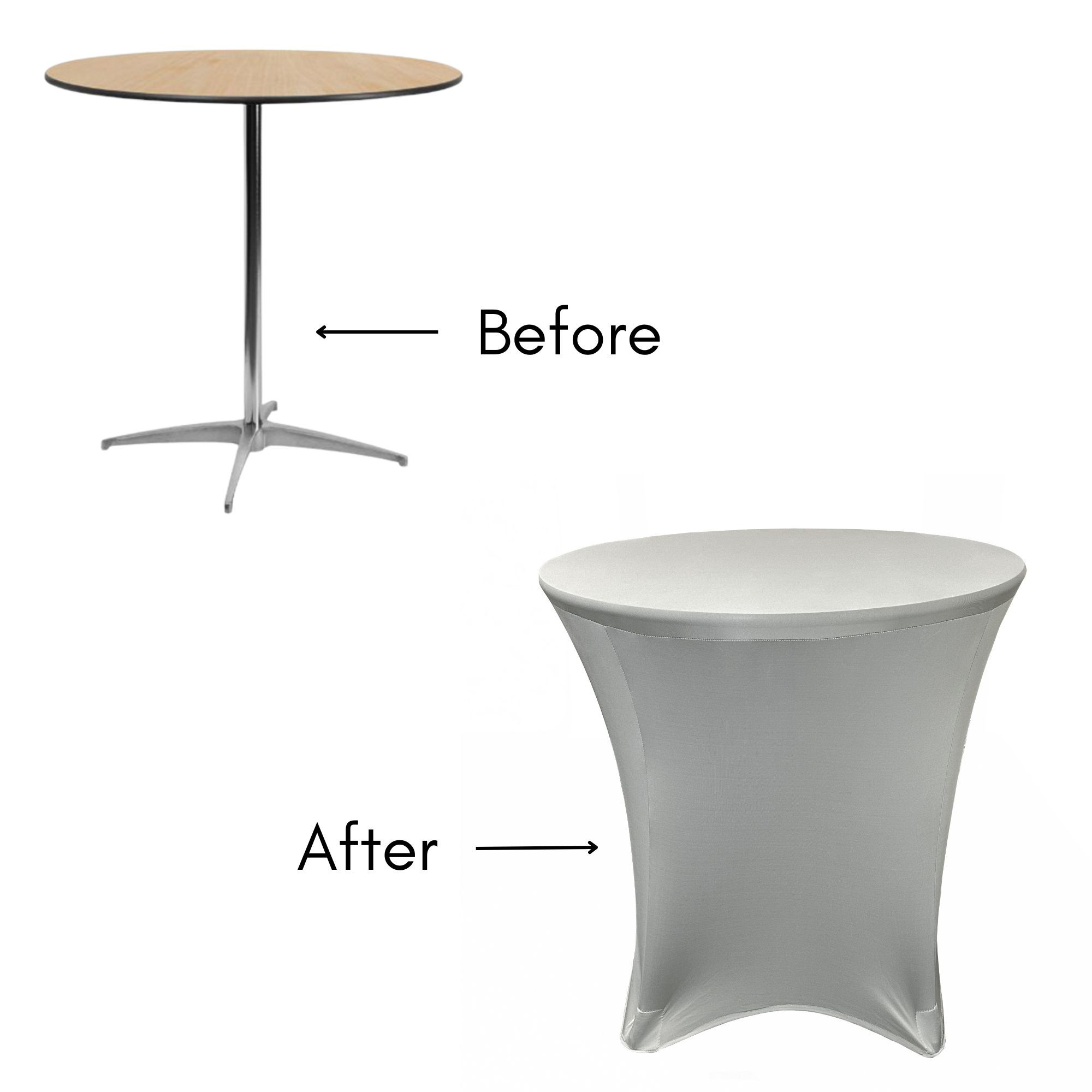 36 x 30 inch Lowboy Cocktail Round Stretch Spandex Table Cover Silver, Wholesale