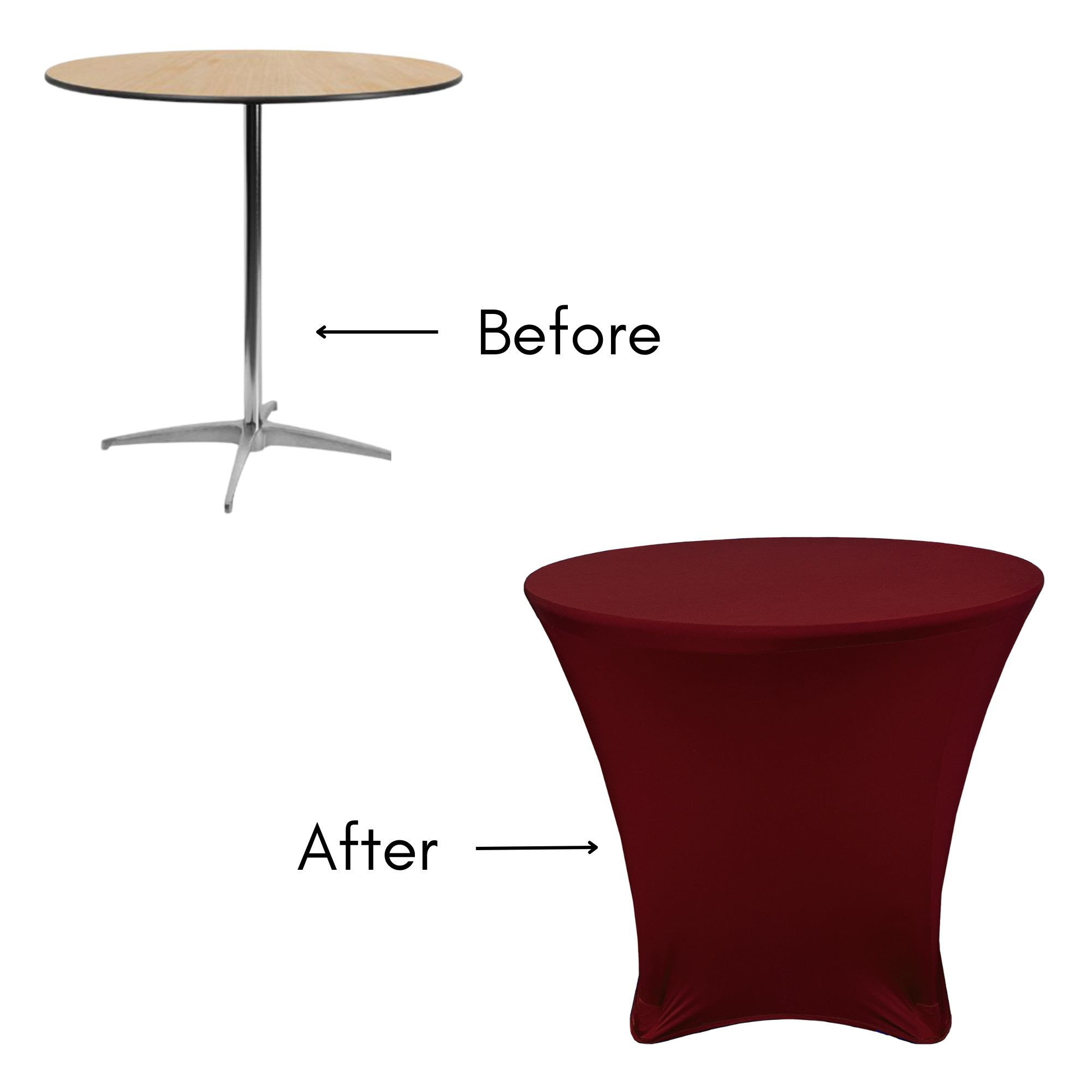 36 x 30 inch Lowboy Cocktail Round Stretch Spandex Table Cover Burgundy for Events, Parties, Weddings