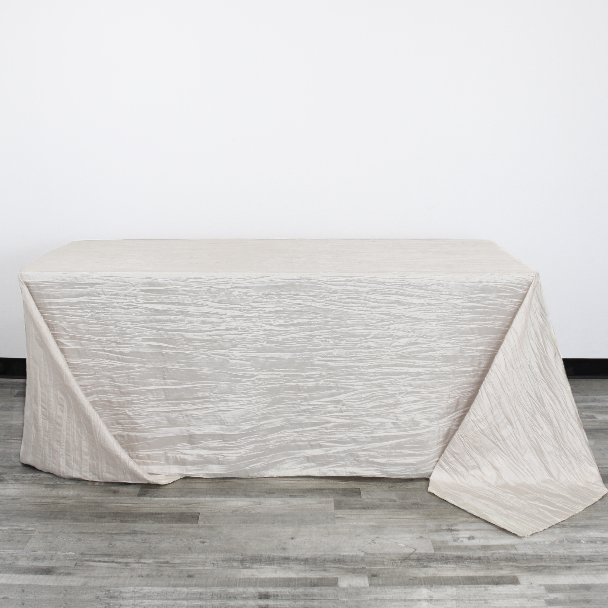 90 x 132 Inch Rectangular Crinkle Taffeta Tablecloth Ivory front