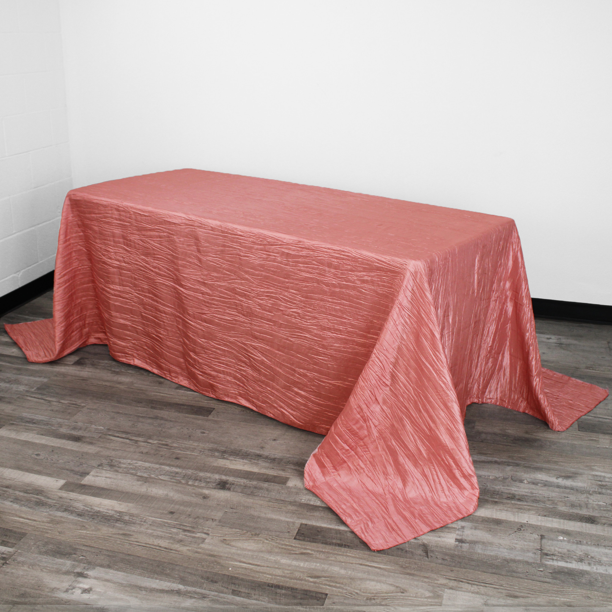 90 x 132 inch Rectangular Crinkle Taffeta Tablecloths Coral