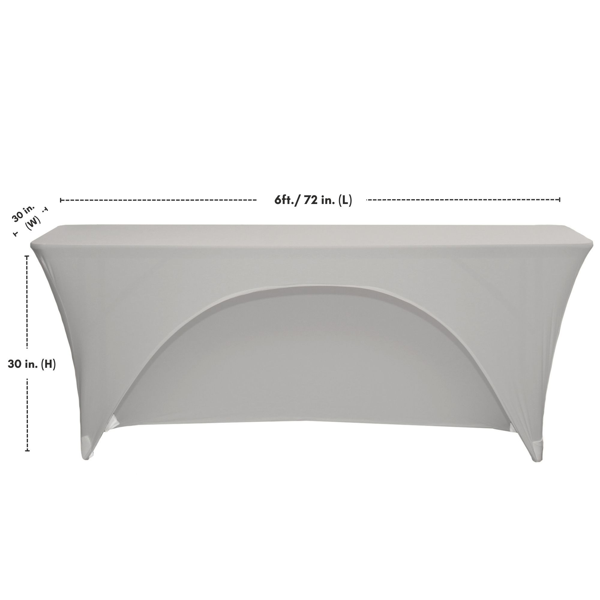 Stretch Spandex 6 Ft Open Back Rectangular Table Cover Silver dimensions