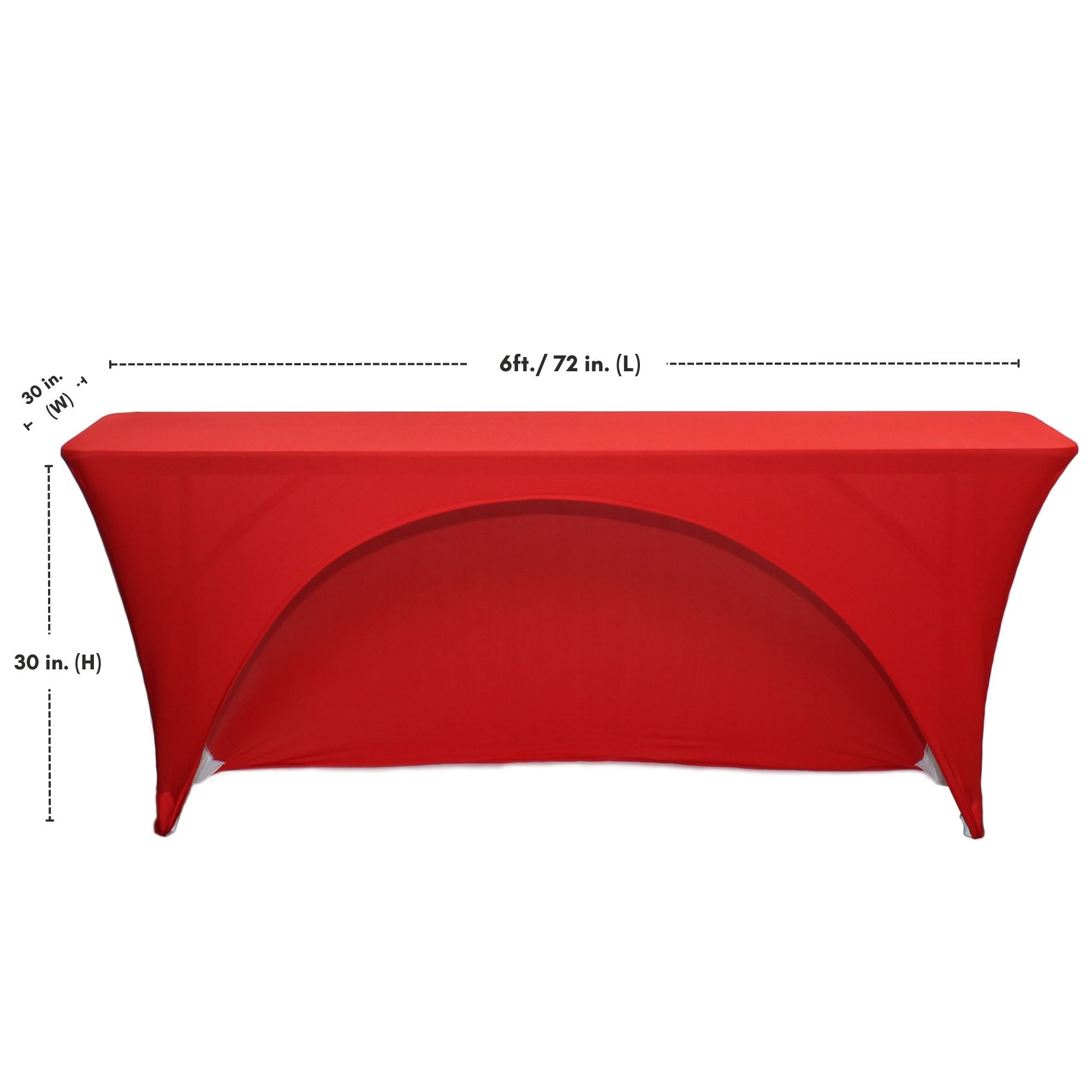 Stretch Spandex 6 Ft Open Back Rectangular Table Cover Red dimensions