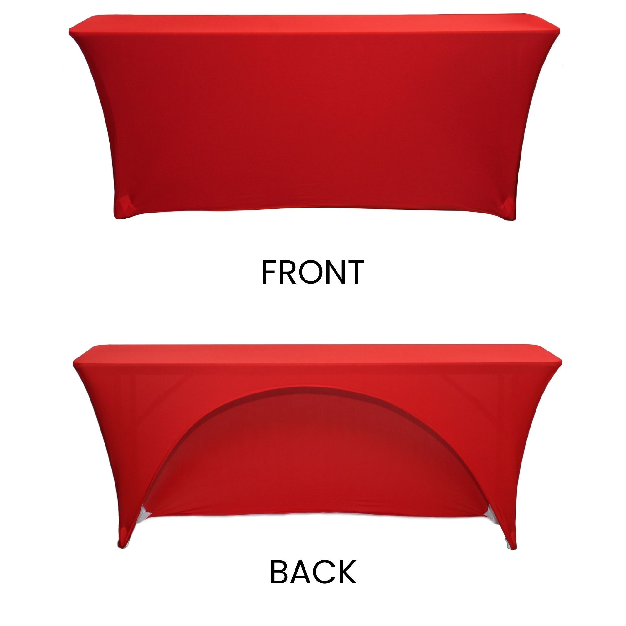 Spandex 6 Ft x 18 Inches Open Back Rectangular Table Cover Red front and back