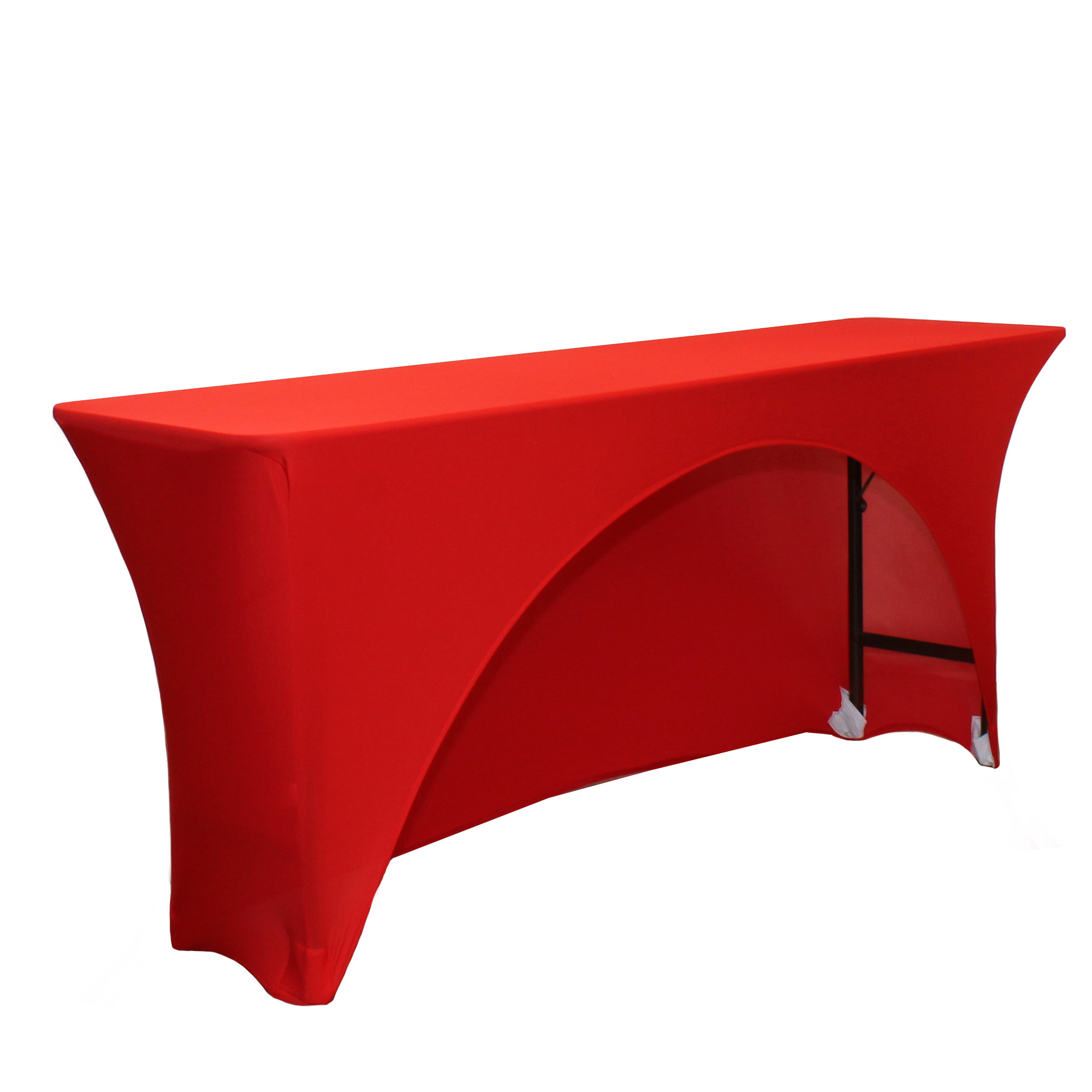 Spandex 6 Ft x 18 Inches Open Back Rectangular Table Cover Red side