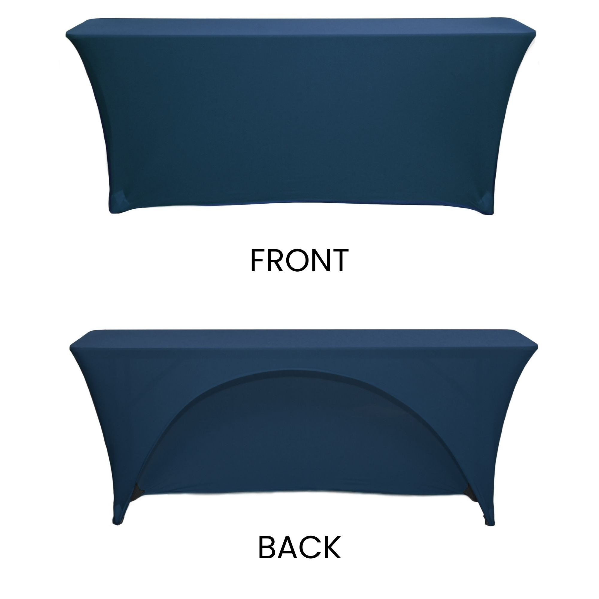Spandex 8 Ft x 18 Inches Open Back Rectangular Table Cover Navy Blue front and back