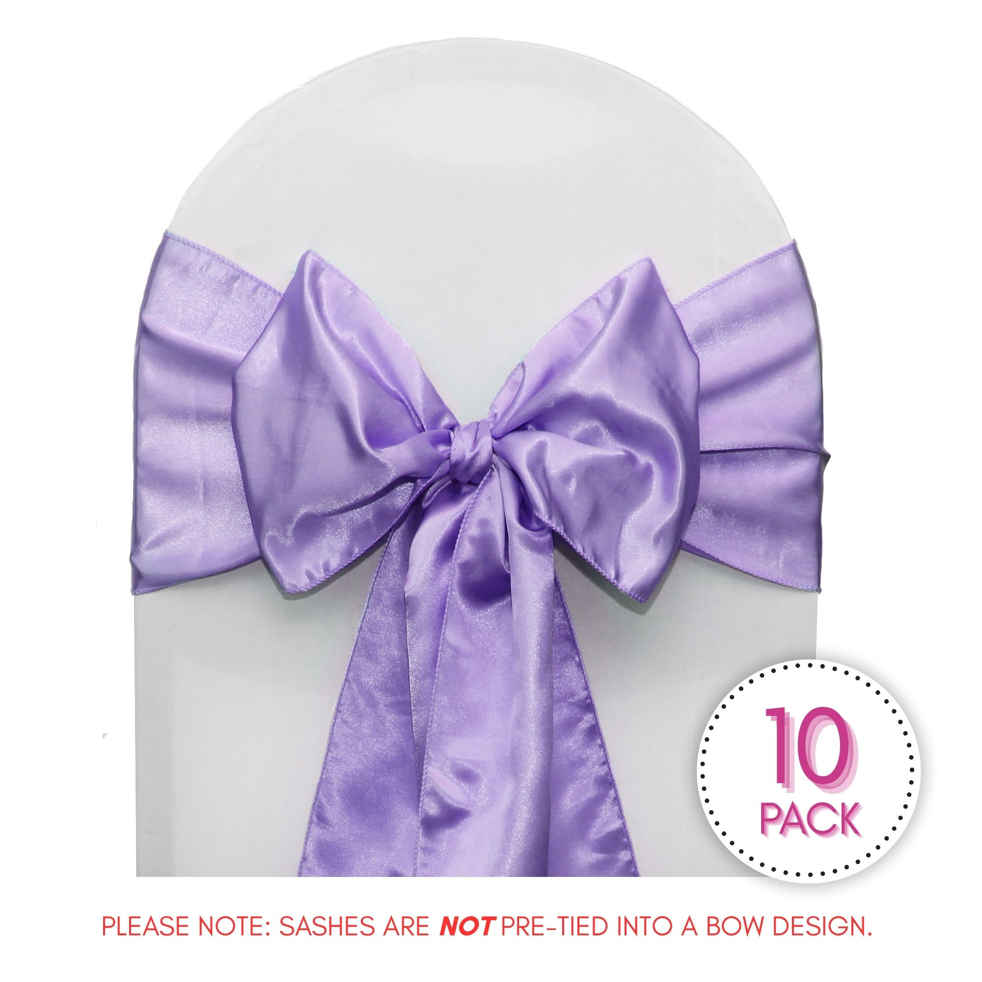 10 Pack Satin Sashes Lavender