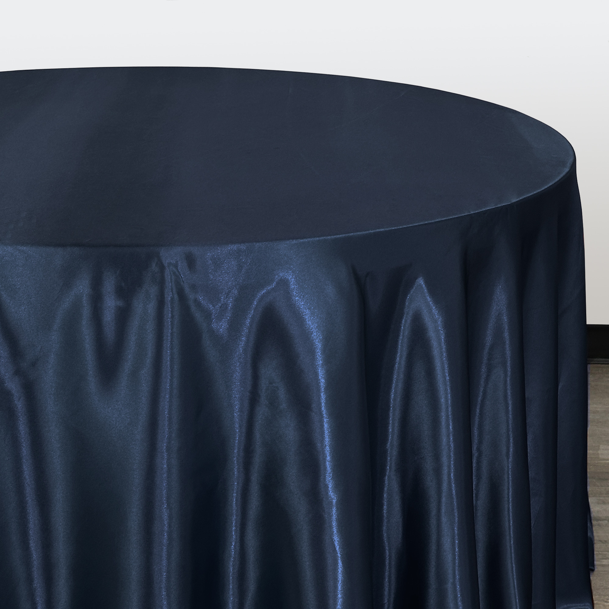 120 Inch Round Satin Tablecloth Navy Blue Side