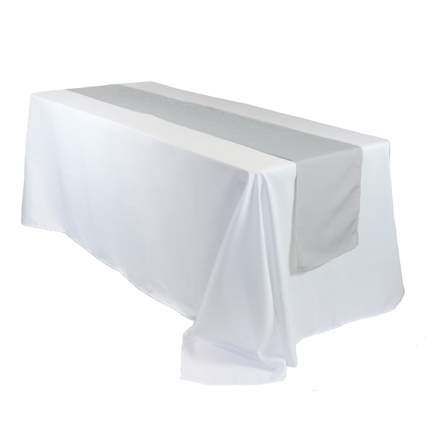 14 x 108 inch Polyester Table Runner Silver on rectangular table 