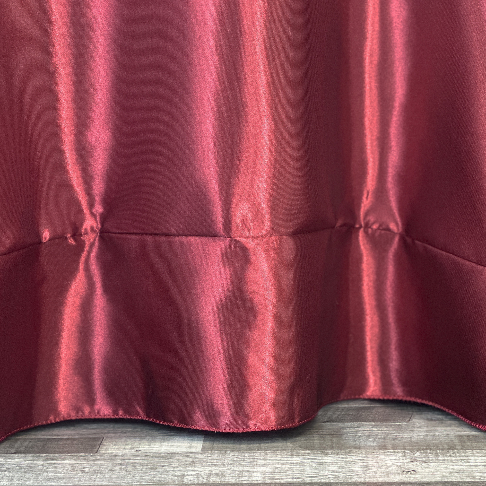120 inch Round Satin Tablecloth Burgundy Seam