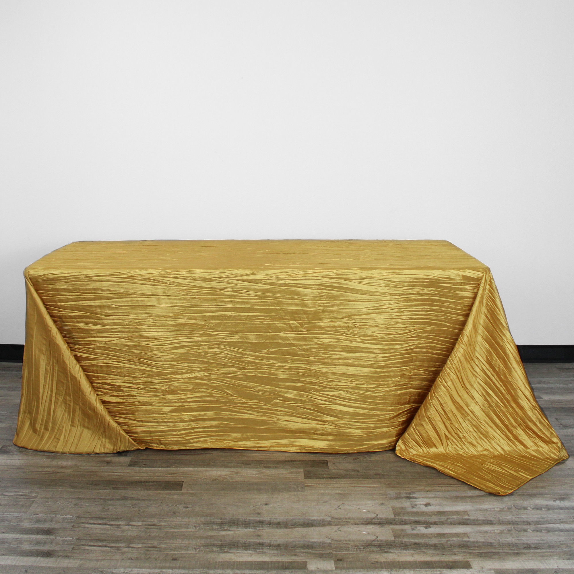 90 x 156 Inch Rectangular Crinkle Taffeta Tablecloth Gold front