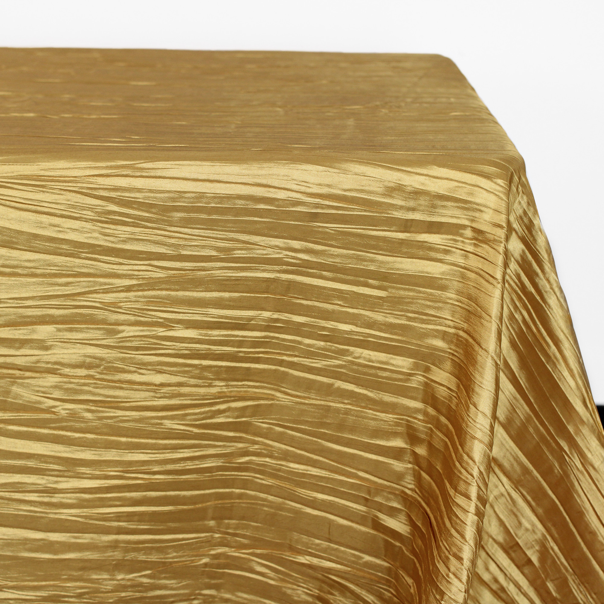 90 x 156 Inch Rectangular Crinkle Taffeta Tablecloth Gold corner