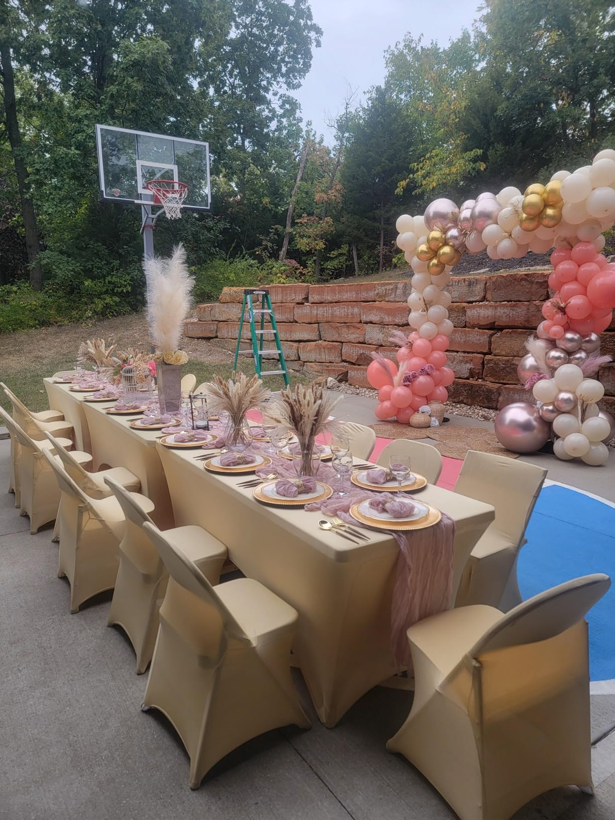 6 Ft Rectangular Table Cover Champagne in use