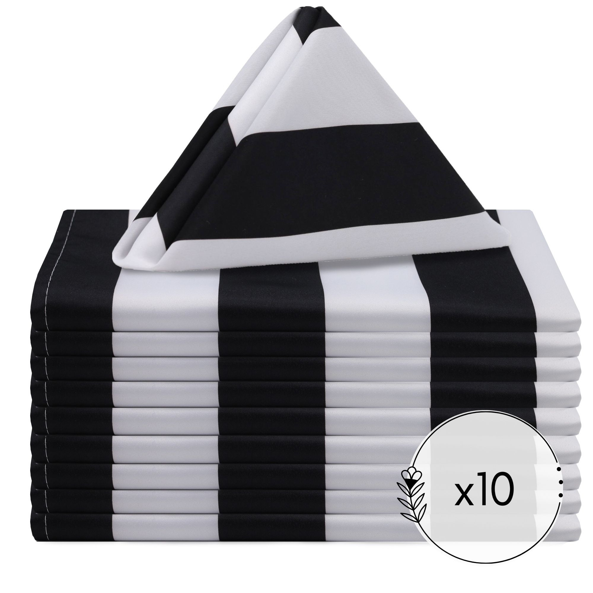 20 inch L'amour Satin Napkins Black and White (Pack of 10)