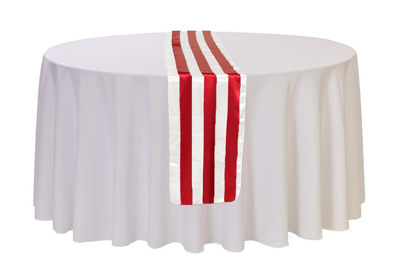 14 x 108 inch Satin Table Runner Red/White Striped