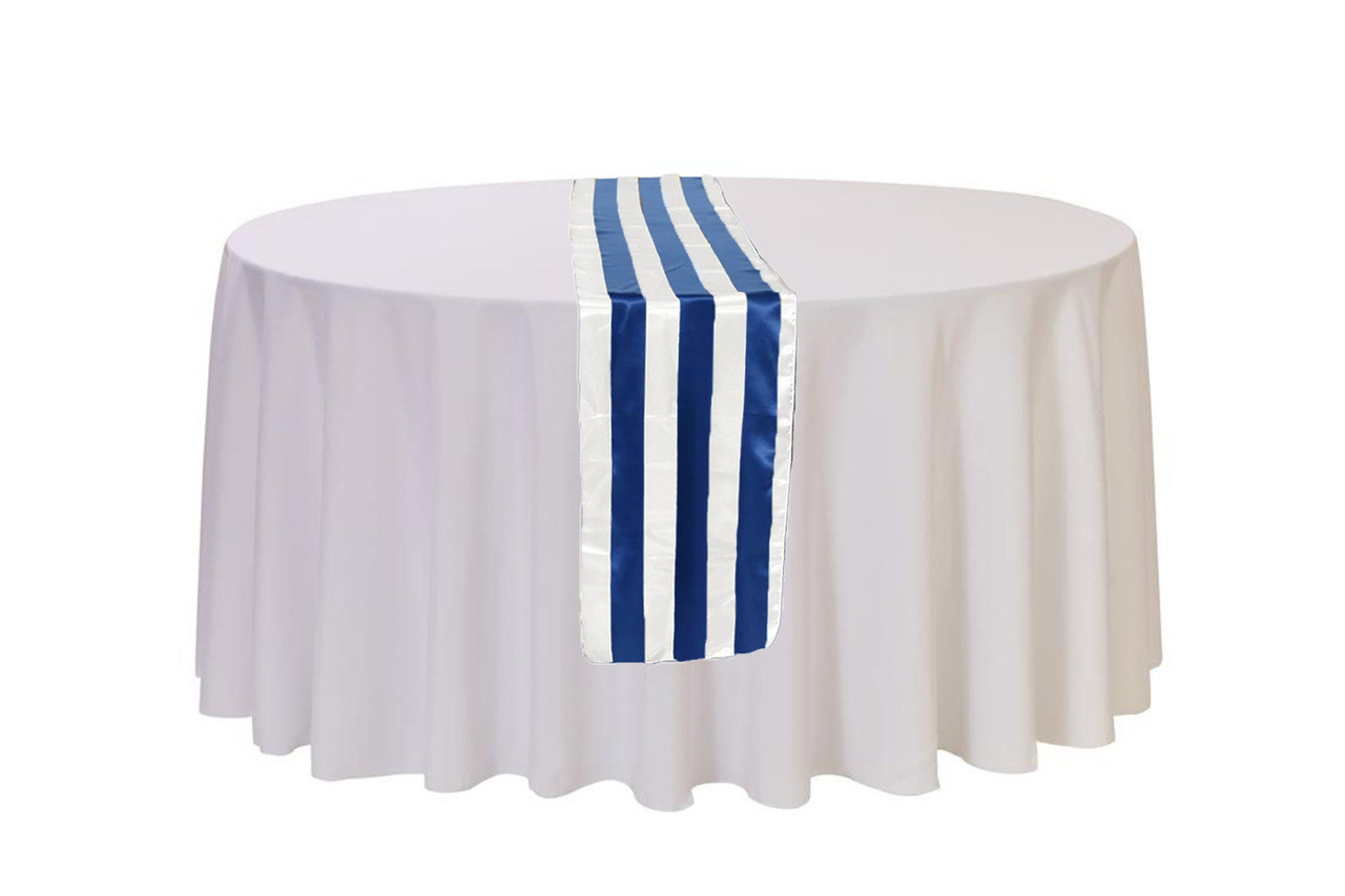 Satin Table Runner Royal Blue/White Striped