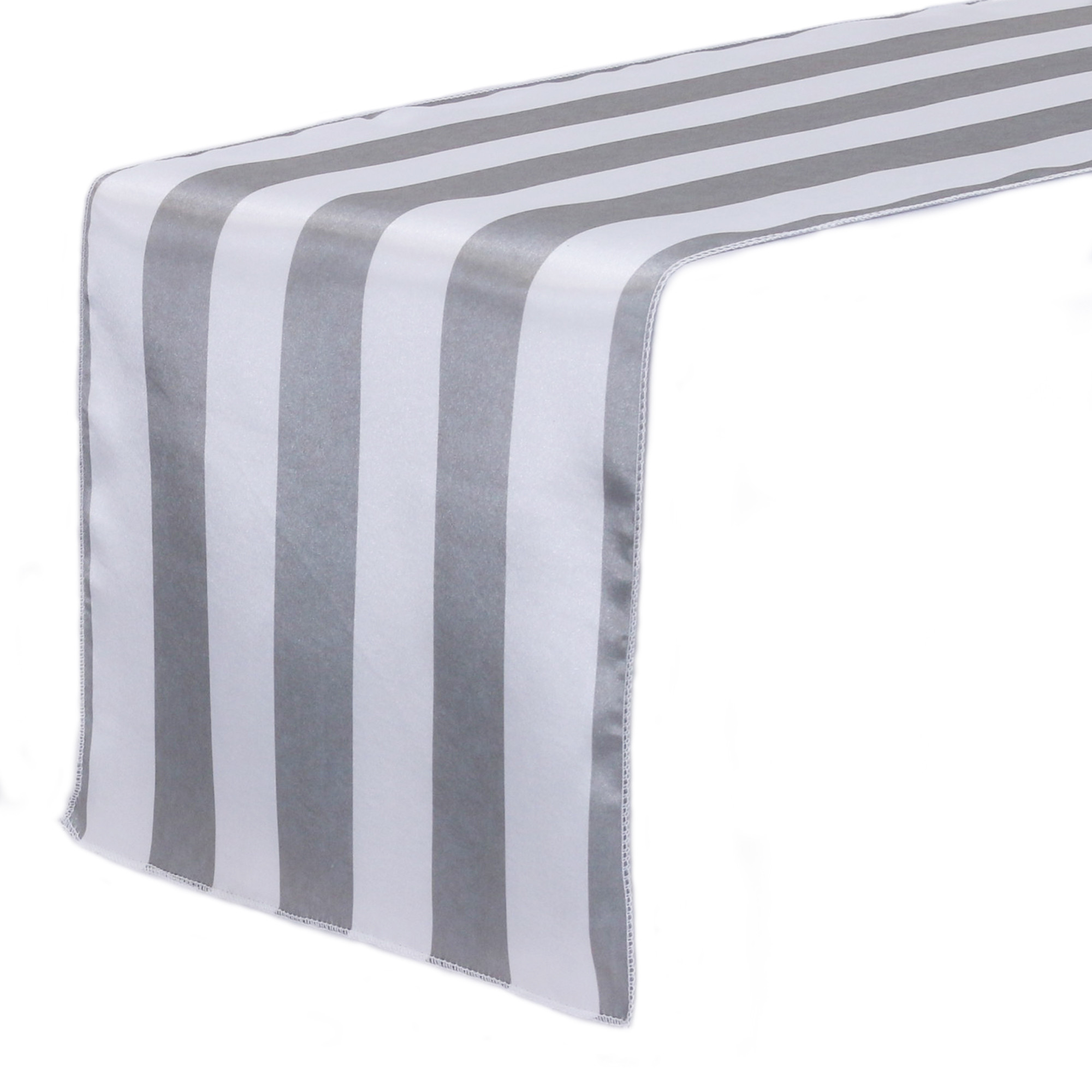 14 x 108 Inch Satin Table Runner Gray/White Striped