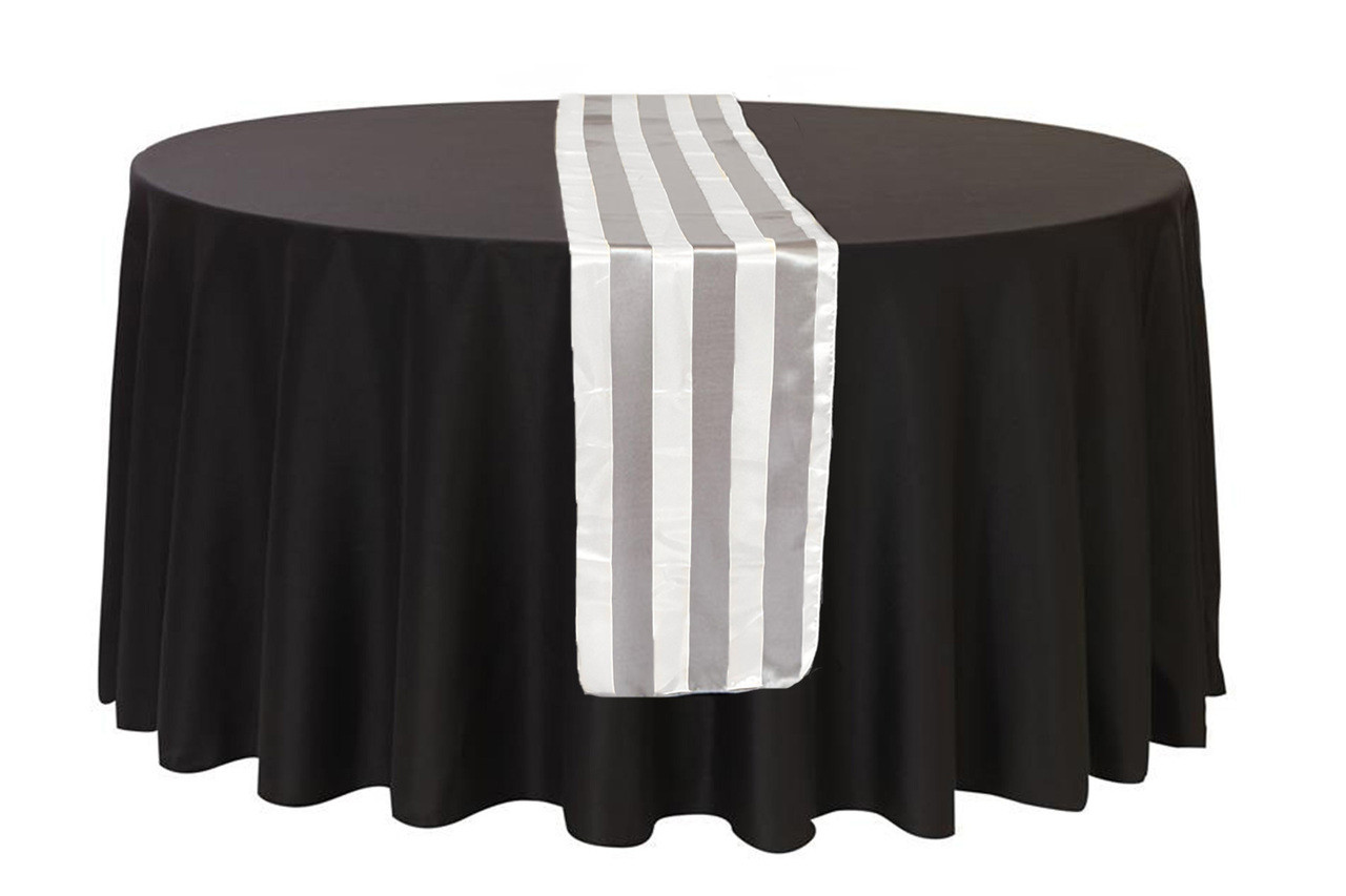 14 x 108 inch Satin Table Runner Gray/White Striped