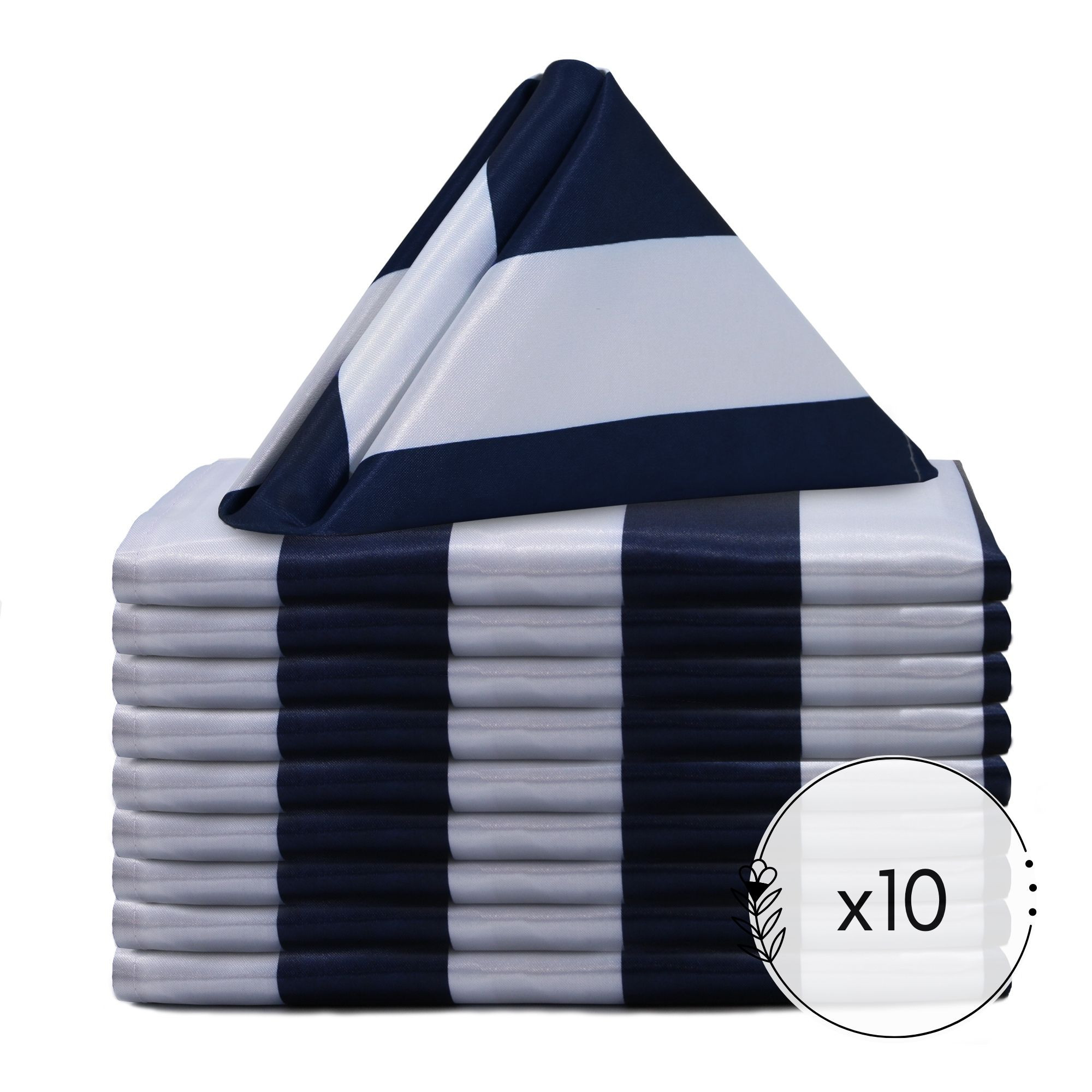 20 inch Satin Cloth Napkins Navy Blue/White Striped pack of 10
