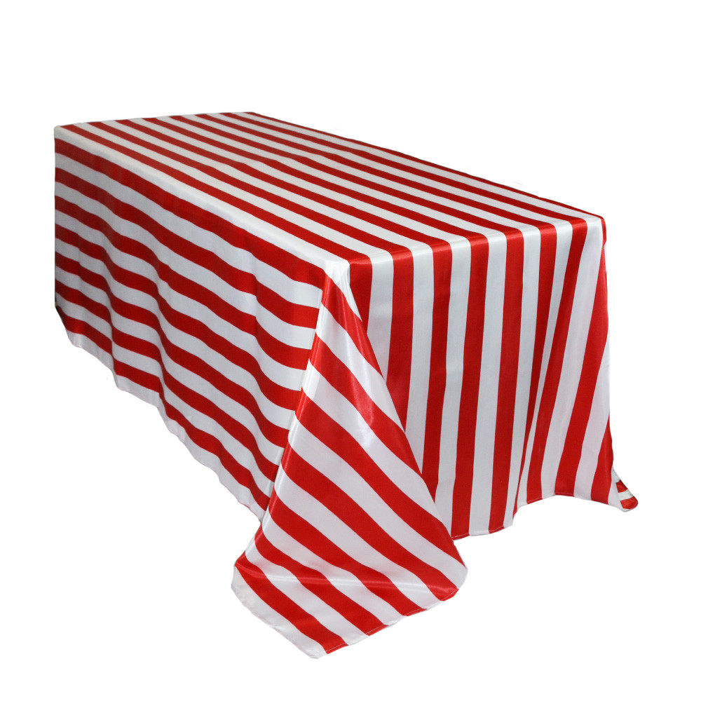 90 x 132 inch Rectangular Satin Tablecloth Red/White Striped