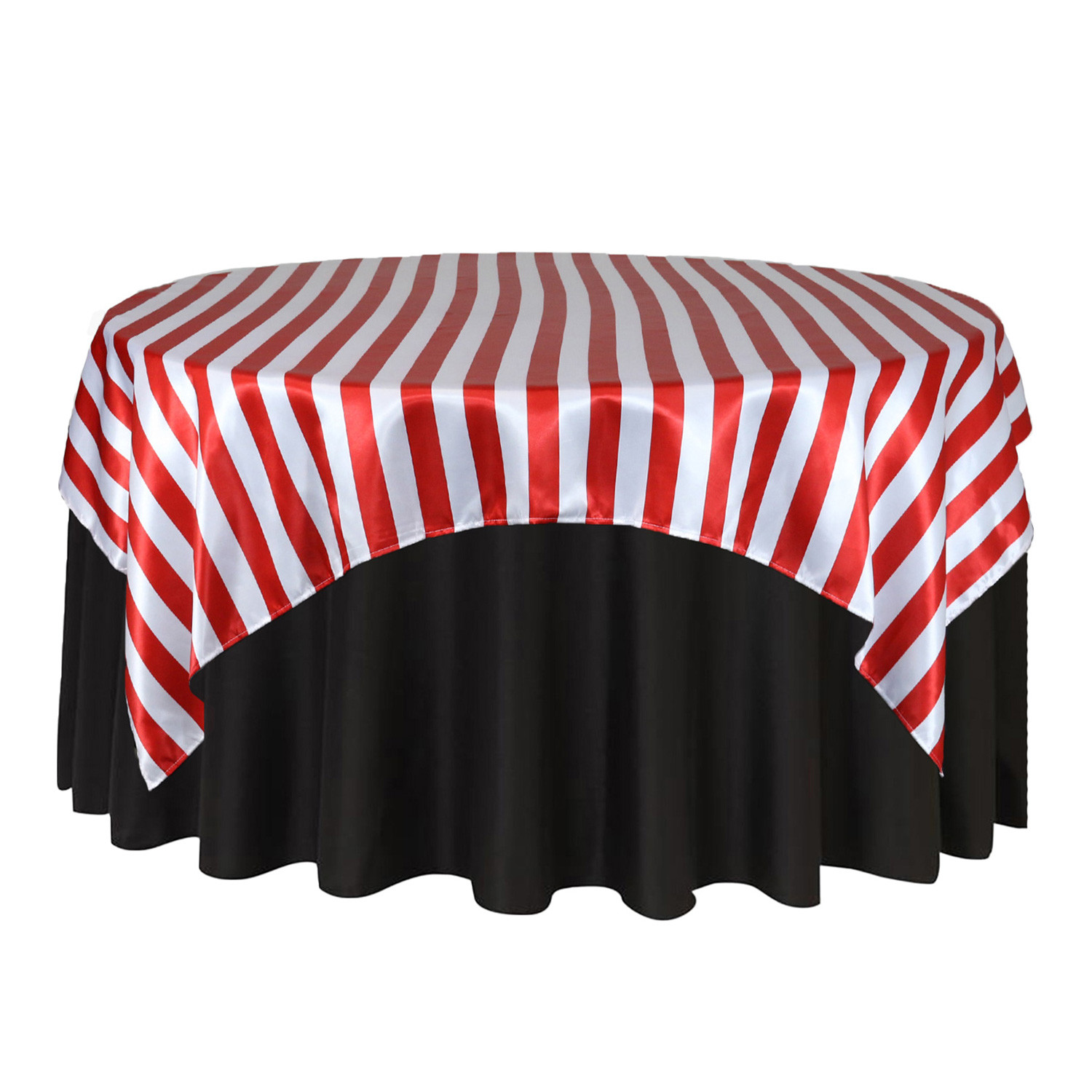 72 Inch Square Satin Table Overlay Red/White Striped