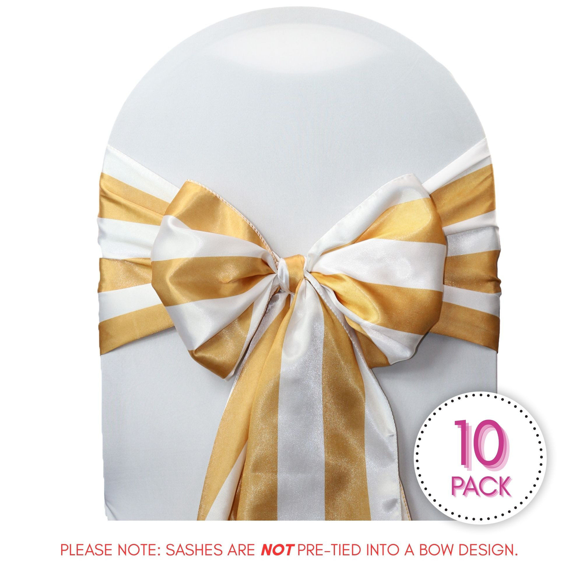 Satin Sashes Gold/White Striped (Pack of 10)