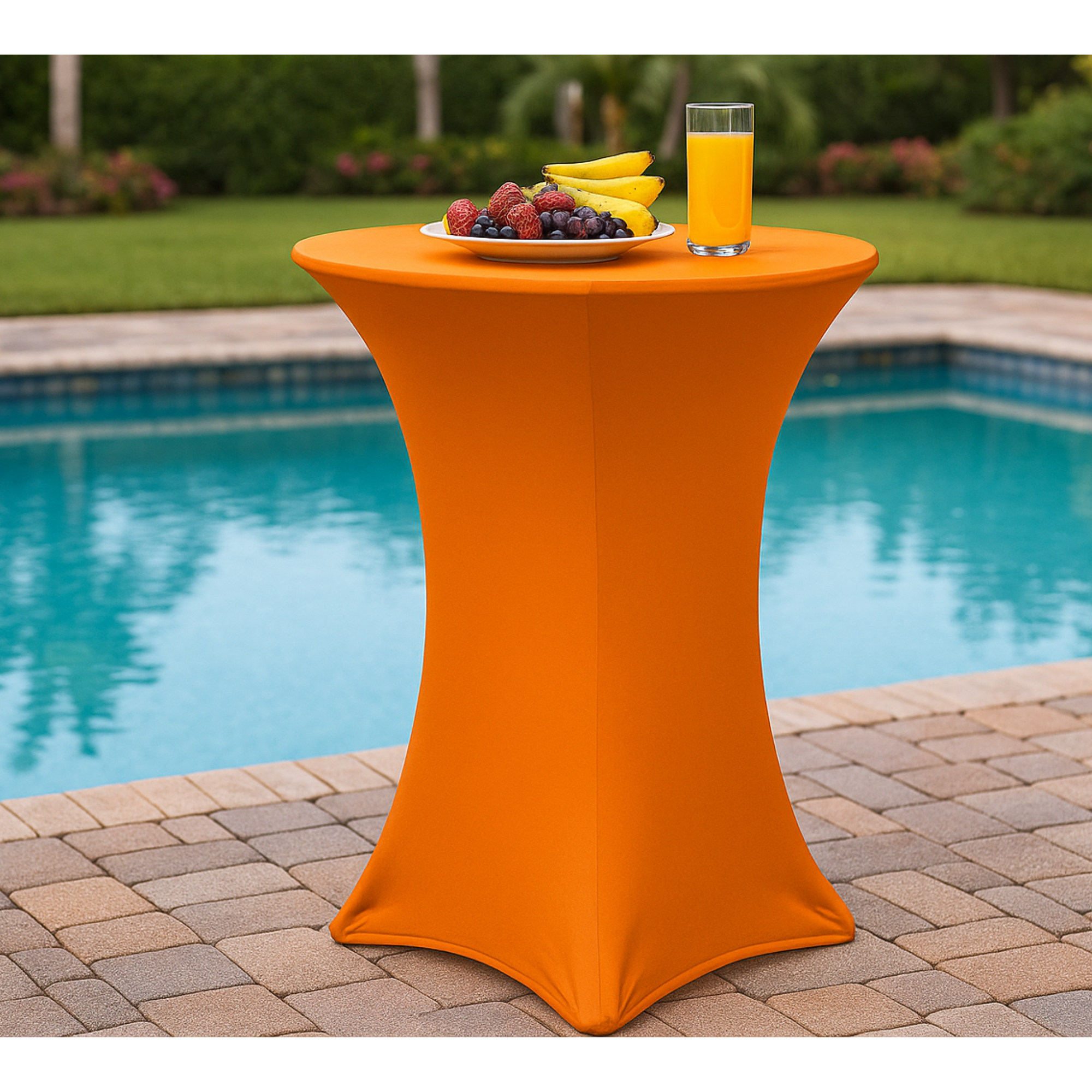 30 inch Highboy Cocktail Round Stretch Spandex Table Cover Orange lifestyle