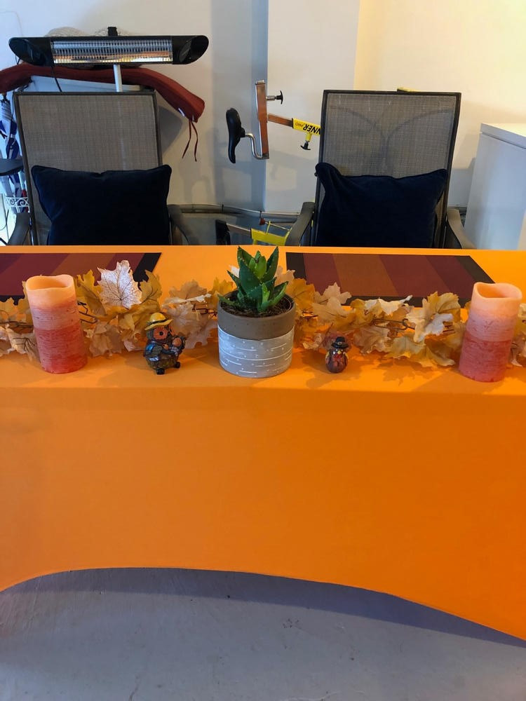 Stretch Spandex 6 Ft Rectangular Table Cover Orange in use