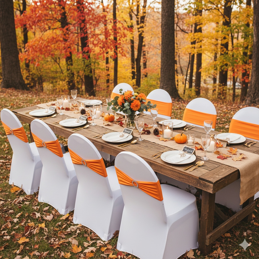 orange spandex chair bands for events