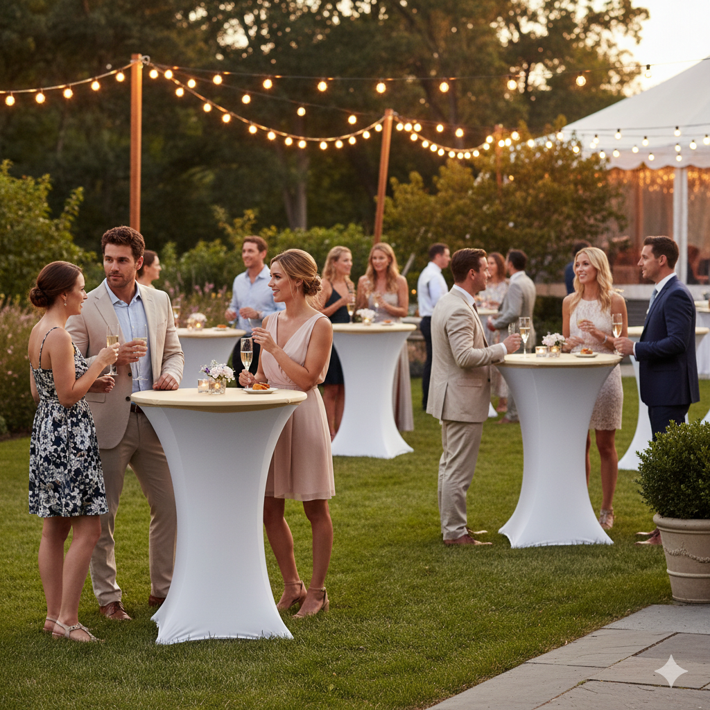 30" Stretch Spandex Table Topper/Cap Champagne for weddings and banquet events