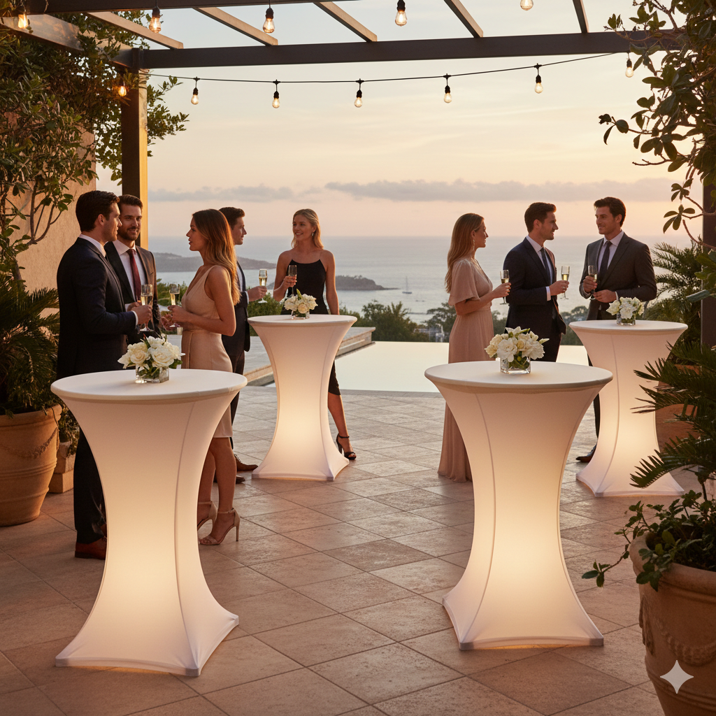 30" Stretch Spandex Table Topper/Cap Ivory for weddings and banquets