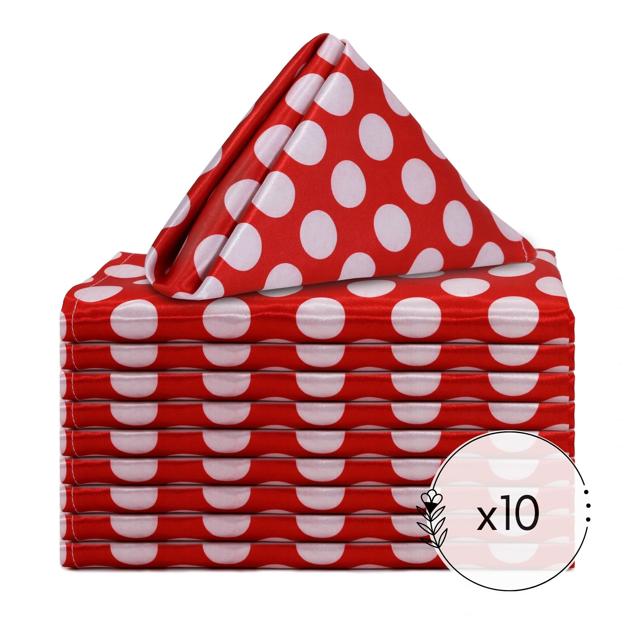 20 inch Satin Cloth Napkins Red/White Polka Dots pack of 10