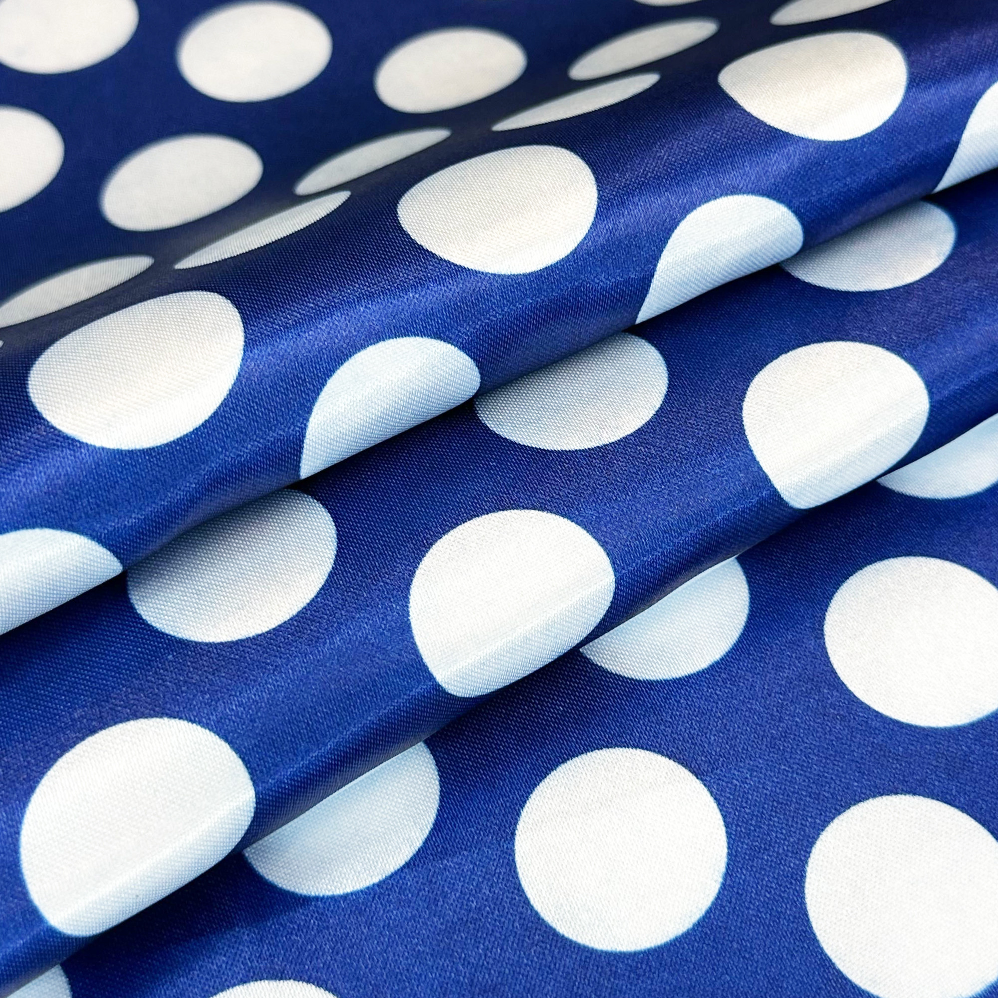 20 inch Satin Cloth Napkins Royal Blue/White Polka Dots Swatch