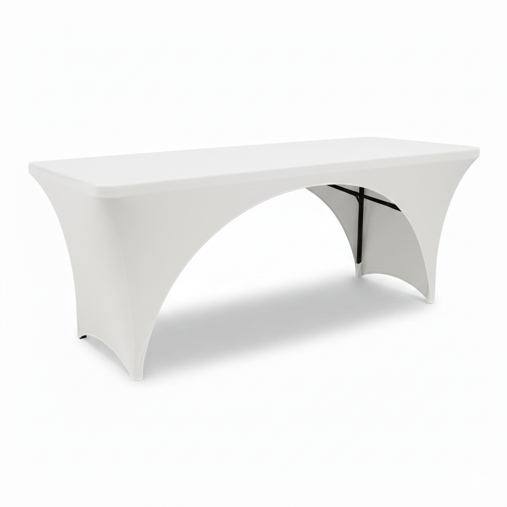 Stretch Spandex 8 ft Open Sides Rectangular Table Cover White