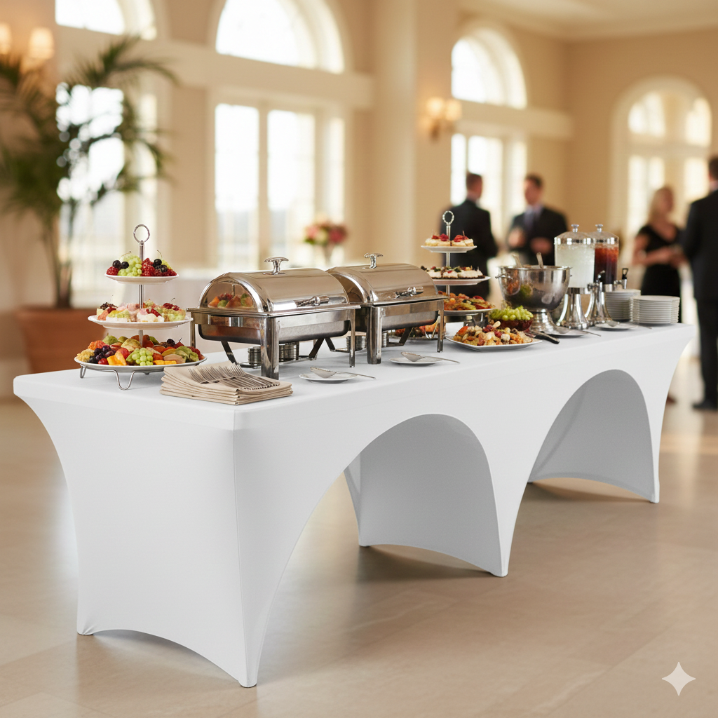 Stretch Spandex 8 ft Open Sides Rectangular Table Covers for weddings and catering events