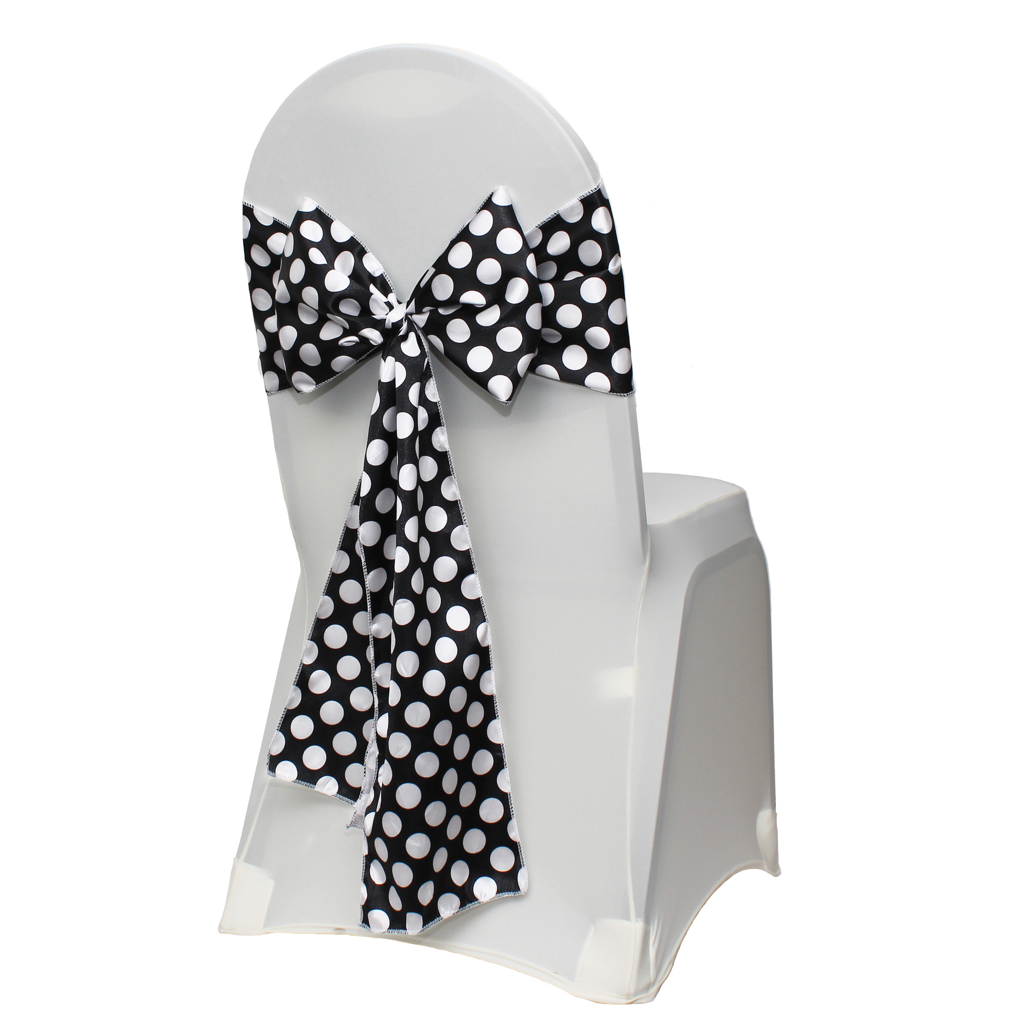 Satin Sashes Black/White Polka Dots on banquet chairs