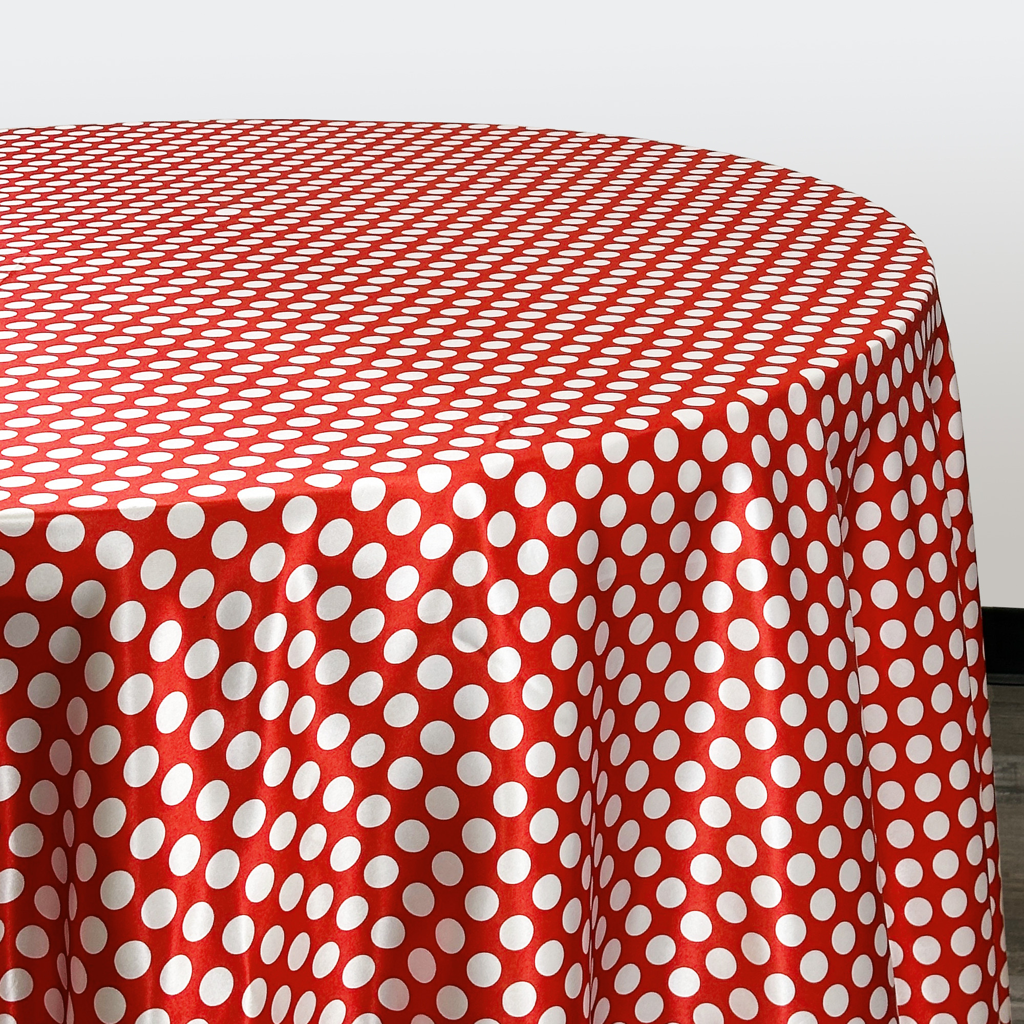 132 inch Round Satin Tablecloth Red/White Polka Dots For Wedding