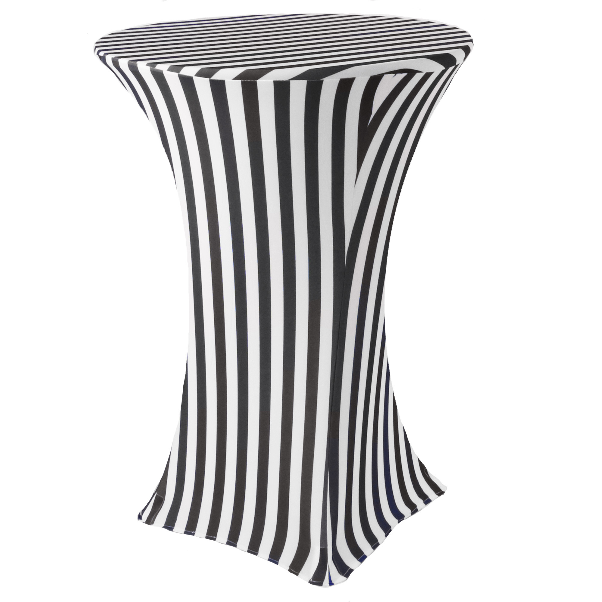 30 Inch Highboy Cocktail Round Stretch Spandex Table Cover Black/White Striped
